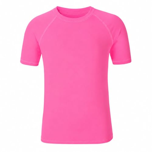 5-14Y Boys Girls Rash Guard UPF 50+ Short Sleeve Kids Neon Swim Shirts