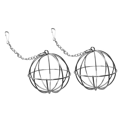 MOTHNUR 2個 ハムスター ウサギ用ステンレス製吊り下げ式牧草ボール 耐錆チェーン付き多機能フィーダー 小動物の運動促進とストレス解消に