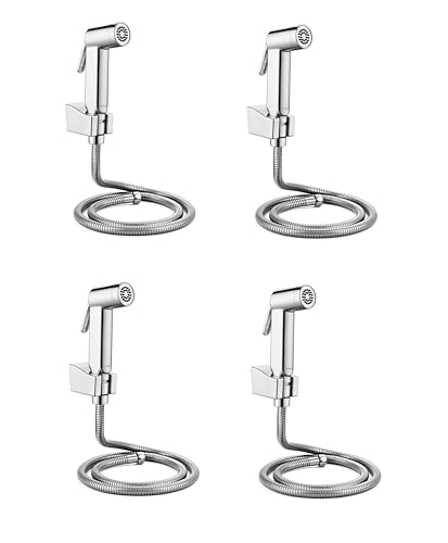 Image of LUVBATH Italian Design Health Faucet Set for English Toilet | High Pressure ABS Jet Spray with 1m SS 304 Hose Pipe & Wall Hook | Durable & Leakproof Bathroom Bidet | Easy Installation | Pack of 4