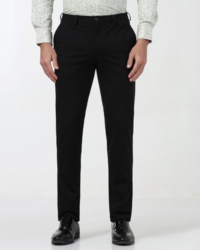 Image of Blackberrys Men's Nylon Blend Solid Slim Fit Formal Trousers Black