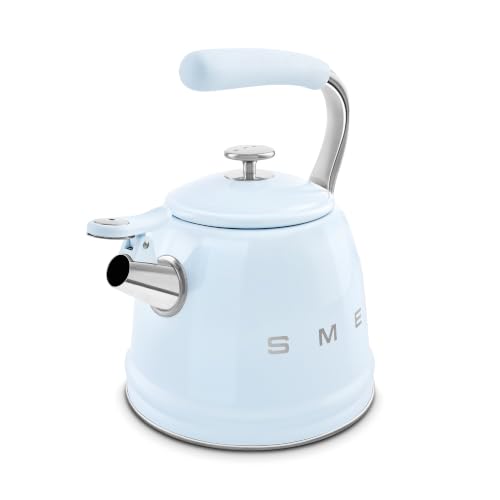 Image of SMEG Stovetop Whistling Kettle - 50s Retro Style, 2.3 Liter (10 Cup / 2.4 Quart) Stainless Steel Tea Kettle with Iconic Design & Whistle - Premium Kitchen Statement Piece (New Pastel Blue)