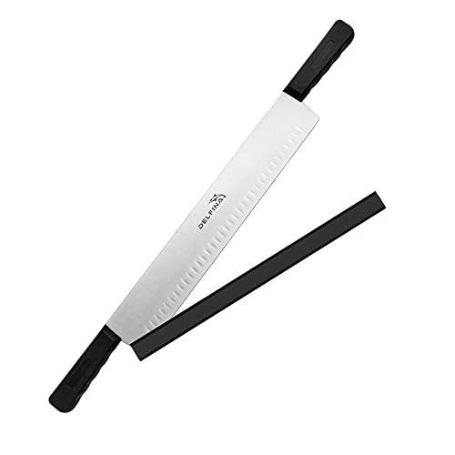 Comparison: Best Knife For Cutting Cheesecake 2 DELFINA 15 Inch Double Handle Cheese Knife with Blade Protector, Stomatal Blade with 5" Plastic Comfortable Handles, Cheese Knife for Cheese,Cakes,Vegetables,Butter,Soaps