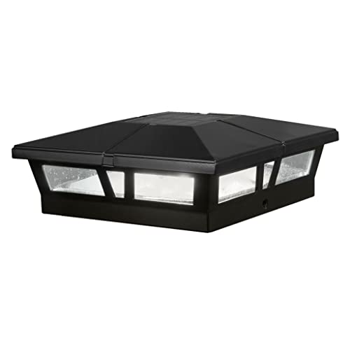 Classy Caps Cambridge Solar Post Cap - Fits 5'x5', 5.5'x5.5' & 6'x6' Deck & Fence Posts - Black Cast Aluminum - Brilliant White Light - Heavy-Duty - Mod. SLC771B