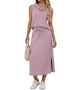 Lepunuo Skirt Sets Women Two Piece Outfits Summer Casual Maxi Skirt Set | Half Zip Cap Sleeve Top...