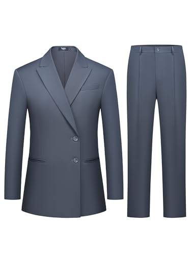 Women's 2 Piece Suit Two Button Business Casual Office Work Outfits Dressy Blazer Wide Leg Pants Set2