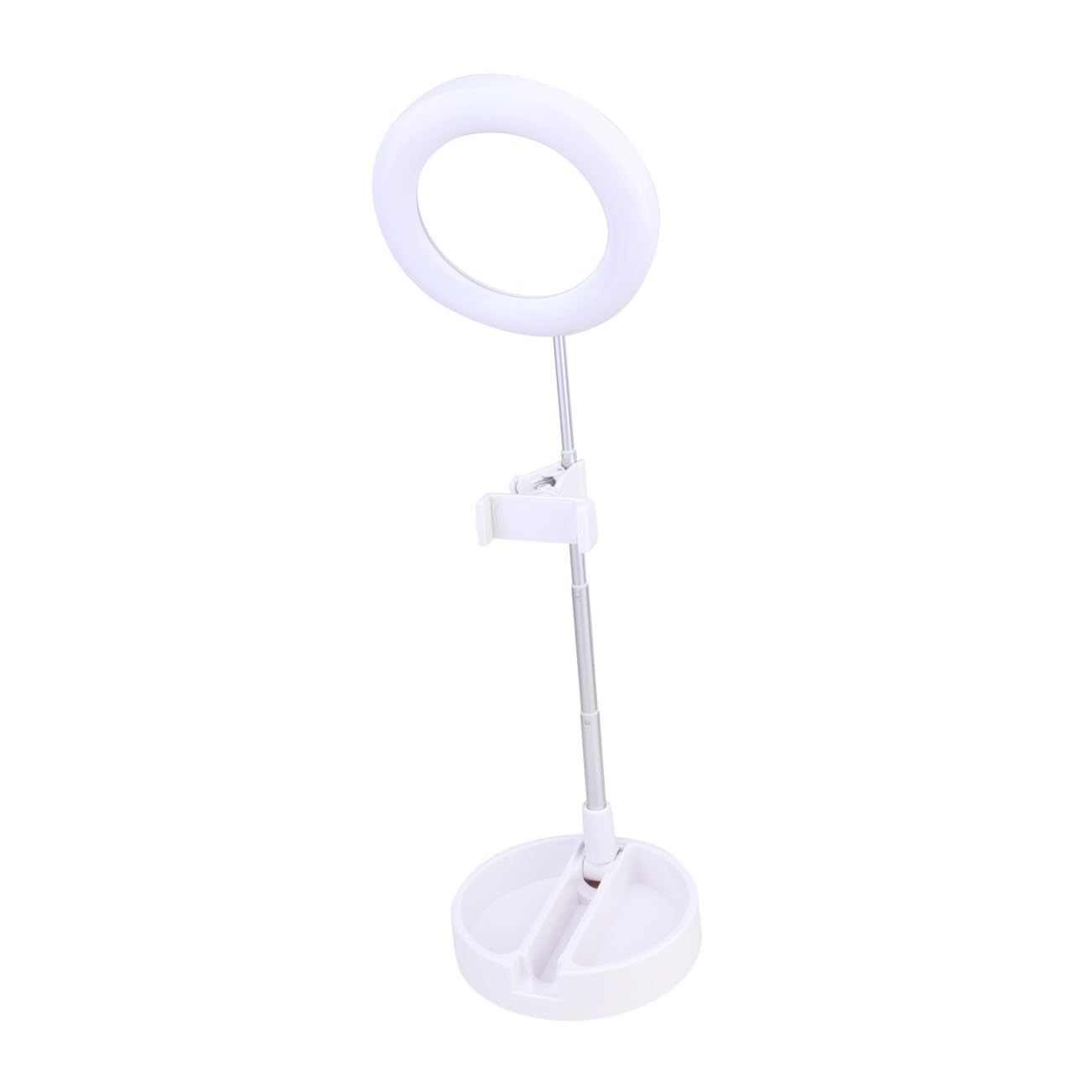 Luce ad Anello per Selfie LED Lampada per Trucco Regolabile Luce da Tavolo Multifunzionale con Supporto per Cellulare per Fotografia e Video Bianco