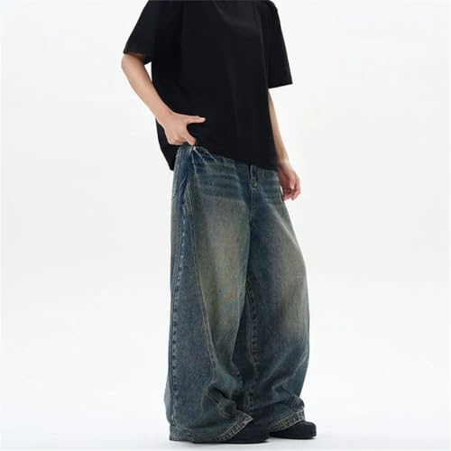 Men’S Wide Leg Jeans Loose Denim Trousers with Spliced Patchwork Detail Streetwear Style4