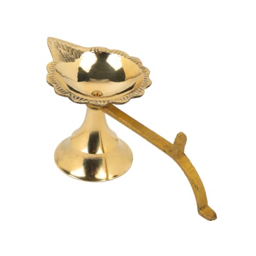 Image of Klassic Pure Brass 4.9 Inch Medium Arti Diya for Puja | Traditional Deepak for Home Temple Mandir & Daily Pooja | Decorative Brass Oil Lamp for Diwali Gifting & Festive Decor | Pack of 1