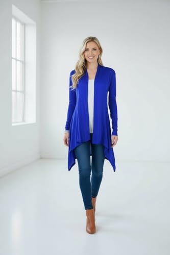 Image of ToBeInStyle Womens Open Front Long Sleeve Lightweight Asymmetrical Draped Cardigan with Side Pockets