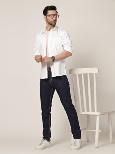 Image of Style Quotient Men Dark Blue Regular Fit Mid Rise Stretchable Jeans