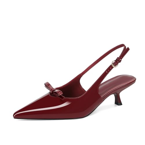 Slingback Kitten Heels for Women Bow Pointed Close Toe Kitten Heels Pumps Dress Party Heeled Sandals with Buckle Strap