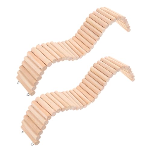 Abaodam 2pcs Wooden Hamster Ladder Bridge Safe Climbing Toy Bird Cage Rope Suspension Bridge Chinchilla Ladder Toy