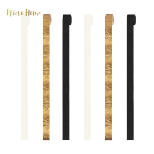 Image of NICROHOME EUR Black Gold Party Decorations, 6 Rolls Crepe Paper Party Streamers for Graduation, Wedding, Birthday, Black and Gold New Years Eve Party Decoration, 82Ft Long