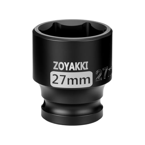 ZOYAKKI 1/2 Drive x 27 mm Shallow Impact Socket CR-MO Steel 1PCS Drive 6 Point Axle Nut Socket for Easy Removal of Axle Shaft Nuts (Metric 27MM)