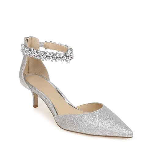 Women's Wedding Rhinestones Low Kitten Heels Pumps Pointed Toe Dress Evening Shoes for Women Bridal Bride
