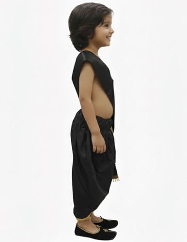 Image of BookMyCostume Indian Traditional Costume for Kids | Ramayana Dress for Boys | Black Dhoti with Patka Dussehra Dress | Mythology Fancy Dress Costume for School Annual Day Performance | 4-5 Years