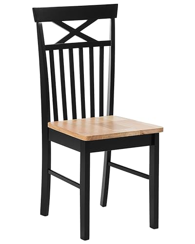 Beliani Lot 2 Chaises Noires en Bois Naturel de Qualité Design Simple et Universel pour Chaque Salle à Manger ou Cuisine Contemporaine