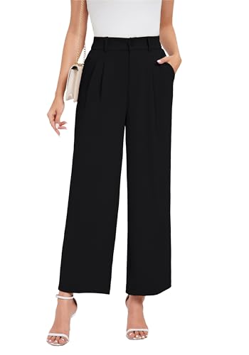 Oyamiki Fashion Weite Hose Damen Hohe Taille Palazzo Business Sommerhosen Leicht Bequeme Lässig Schwarze Elegant Stoffhose L