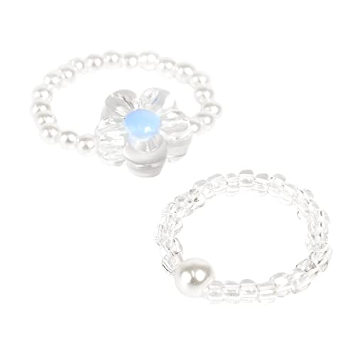 [LUPIS]ビーズリング セットリング リング 指輪 レディース フラワー パールガーリー フリーサイズ クリア かわいい - LUPIS - 商品画像