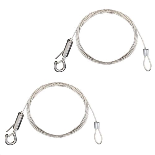 COEWUR 2Pcs Cavo in Acciaio Inox 1,5mm Filo Fune Metallica con Loop Ganci Cavetto Cavo Acciaio Intrecciato per Appendere Cornici Foto Vestiti Luci Quadri Lampadari Piante in Vaso Lunghezza 2M Argento