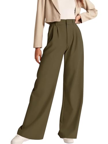 NIMIN Womens Work Pants Straight Wide Leg Trendy Dressy Office Wear Business Casual Trousers Pleated 2024 Fall Fashion Clothes Army Green Small