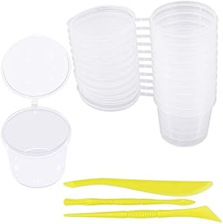 LYTIVAGEN 24 Pack Slime Containers 40ml Clear Plastic Pots with Lids and 2 Sets Mixing Tool Foam Ball Storage Containers for Slime Glue Borax Floam Beads Toys