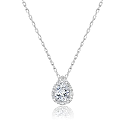 Image of Philip Jones Silver Plated Pear Halo Necklace Created with Zircondia® Crystals