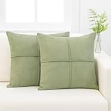 18 x 18 Sage Green Throw Pillow Covers Set of 2 Faux Suede Soft Leather Like Decorative Square Pillowcases for Couch Sofa Couch Chairs Vegan Suede Cushion Covers Rustic Modern Farmhouse Home Decor