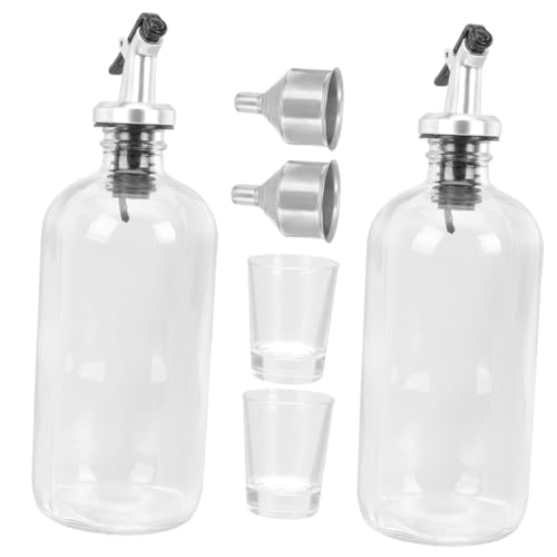 LALAFINA 厚手ガラス製マウスウォッシュディスペンサー 口腔洗浄用カップ付き 家用バスルーム収納 信頼の詰め替え容器 漏斗付き滑らかな注