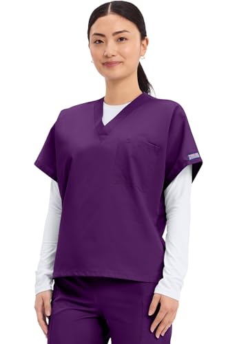Image of Cherokee Scrubs for Women and Men Unisex V-Neck Tunic Nursing Scrub Top with Chest Pocket, Tuckable Durable Fabric - 4777 | 1 Chest Pocket For Essentials, Traditional Fit, Durable Construction, Comfortable Knit Details, Easy Care, Tuckable Style