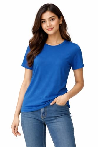 Image of Hangout Hub HH95 Tshirt for Womens | Regular Fit | Super Combed Cotton Women T-Shirt | Solid Plain Tees | Round Neck T Shirt | Half | Pack of 2 | 3 | 4 | 5 | 6