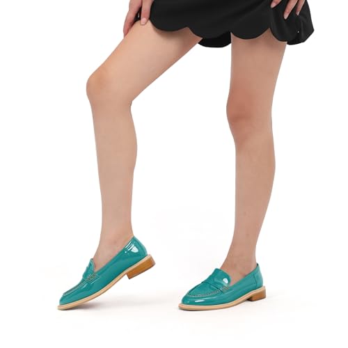 Image of JUSTDANNI Loafers for Women Slip On Shoes with Round Toe 1.2-Inch Low Chunky Block Heel Patent Comfortable Casual Dress Pump Shoes for Wedding Party Work Shopping Dating