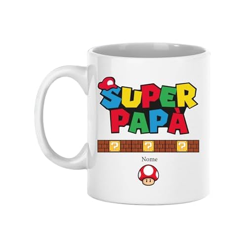 Teetaly Tazza Personalizzabile Super Papà - Stampa con 1-4 Nomi | Idea Regalo Unica (Super Papà 1 Nome)
