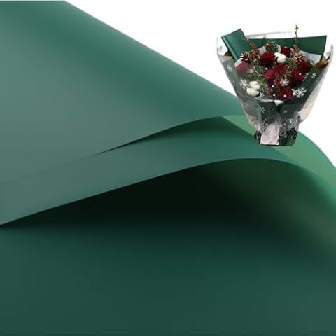20 Pcs Double Sided Color Flower Wrapping Paper,Waterproof Valentine's Day Bouquet Wrapping Paper 23x23Inch Used for DIY Crafts, Gift Packaging, Flower Shop Bouquet Packaging (Green) Cover