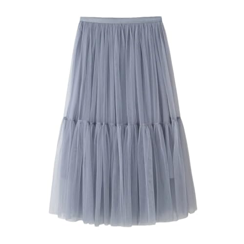 Women Spring Summer Tulle High Waist Elegant Midi Long Skirt Sweet Casual Mesh Tutu Skirts