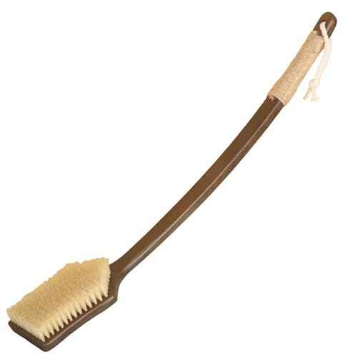 Lixovoお風呂 ボディブラシ 背中洗いブラシ 曲柄ハード 背中ブラシ ロングハンドルシャワーブラシ 滑り止めの麻紐付き 男性用女性用馬毛バスブラシ 入浴用アクセサリー 美肌効果 毛穴汚れ 角質オフ 洗いやすい 持ちやすい 吊り下げ収納 バス用品 (柔ら