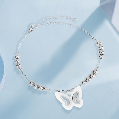 Image of Gifts for Women S925 Sterling Silver Purple Butterfly Bracelet,Adjustable Charm Bracelets Jewelry Present for Women,Anniversary Holiday Christmas Birthday Gifts for Mother Wife Daughter