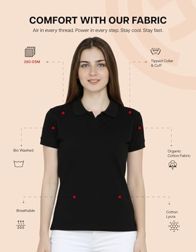 Image of Scott International Women's Cotton Polo T-Shirt | Half Sleeve Plain Collar Tee | Stylish Casual Top | Plain T-Shirt for Girls | Workwear for Office & Casual Wear
