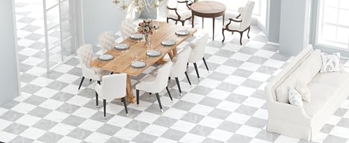 Oxdigi PVC Bodenbelag Selbstklebende 6 m², Marmoroptik Vinylboden Bodenfliesen für Eingangstür, Wohnzimmer, Küche, Abstellraum, Zuschneidbar Vinyl-Fußböden 0,6 x 10 m Grau Weiß Schachbrettmuste