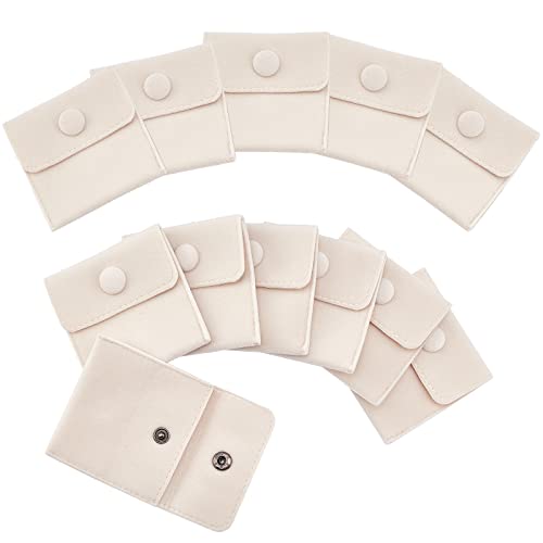 NBEADS 12 Bolsas de Terciopelo para joyería con botón a presión, Bolsas de Almacenamiento de joyería de Terciopelo Blanco rotopara Regalo de Dulces y Joyas, Collar, Pulsera, 7x7cm