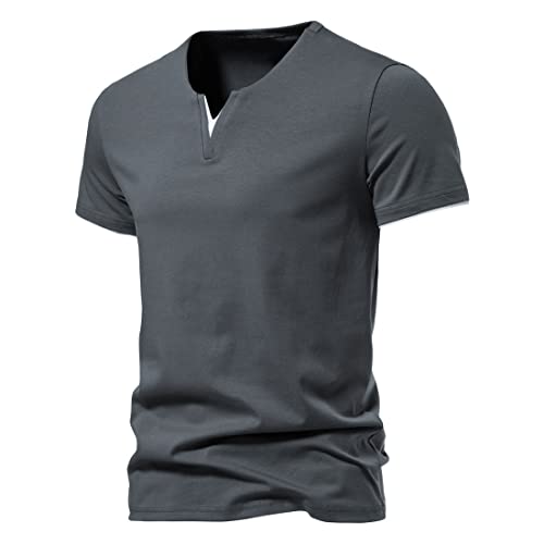 Edzyipm V Neck T Shirts Men, Fashion Casual Soft Men's T-Shirts Dark Gray #TOP1