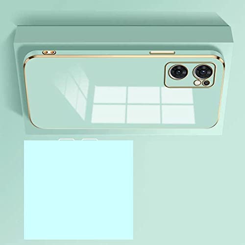 Image of Apurb Store for Oppo Reno 7 5G Plating Square Gold Frame Phone Case Luxury Soft Silicone Back Cover (for Oppo Reno 7 5G, Mint Green)