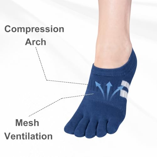 Image of soxsense Cushion No Show Toe Socks For Women Five Finger Socks Low Cut Athletic Running Socks 4 Pairs