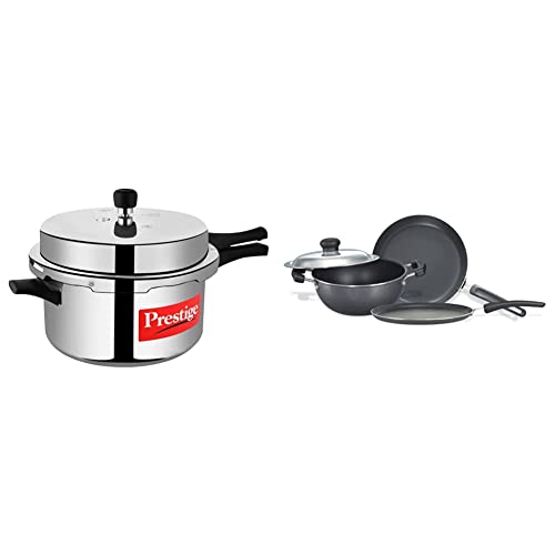 Image of Prestige Non-Induction Base Aluminium Pressure Cooker And Fry Pan, Omni Tawa With Kadai Set, 7.5 Liters, Silver
