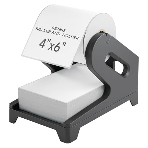 Image of SEZNIK Thermal Paper Roll Holder | Heavy-Duty Stand for Thermal Label Printers | Adjustable Width | Anti-Slip Base | Black Finish | Compatible with 4x6 & Other Roll Sizes