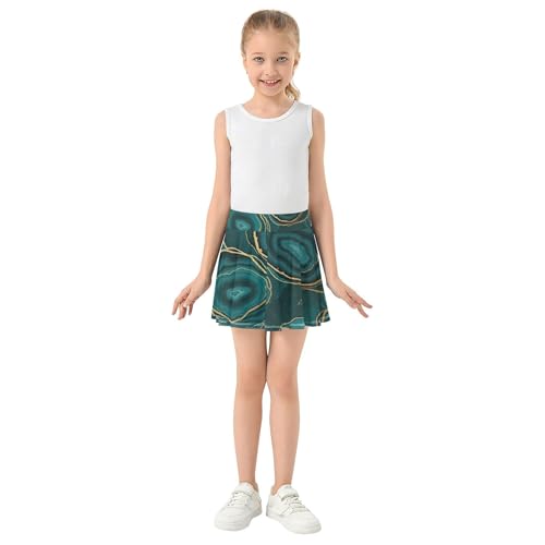 Joisal Colored Athletic Shorts for Girls Skorts Toddlers Tennis Skirts School Deep Teal Marbled Textures Gold 4t3
