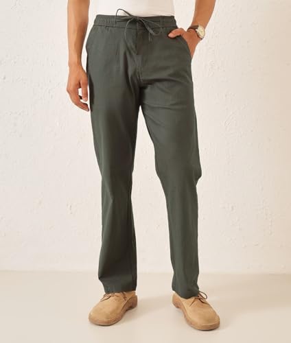 Image of Majestic Man Men's Premium Linen Blend Pants | Lightweight Fabric | Elastic Waist with Drawstring | Regular Fit | Side, Back Pockets | Perfect for Casual, Holidays & Travel