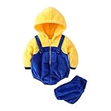Cevoerf Baby Boy Girl Halloween Costumes Little Yellow Man Costume Warm Hooded Romper Baby Halloween Clothes 3 6 12 18Months (Yellow Blue, 3-6 Months)