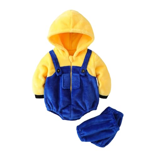 Cevoerf Baby Boy Girl Halloween Costumes Little Yellow Man Costume Warm Hooded Romper Baby Halloween Clothes 3 6 12 18Months (Yellow Blue, 3-6 Months)