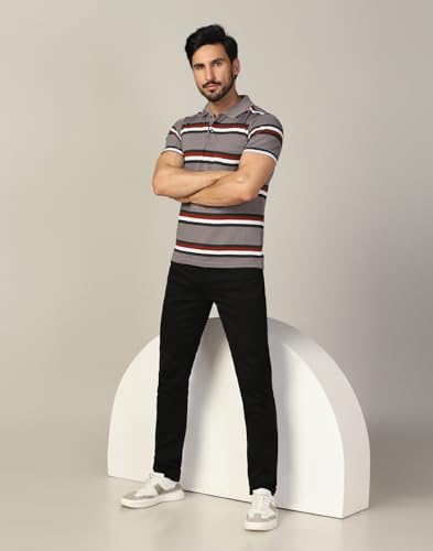 Image of INKKR Striped Men Polo Neck Half Sleeve T-Shirt